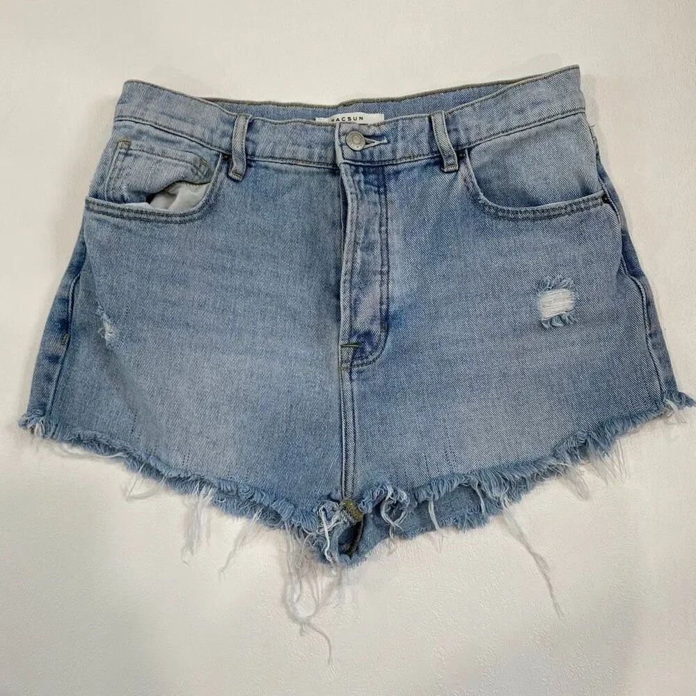 PacSun High Rise Distressed Denim Shorts Light Wash Size 29